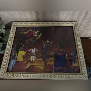 Cultural Dance Scene Art Print with Red and Yellow Accents Diego Sanchez